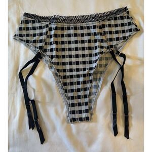 Savage x Fenty Gingham Print Cheeky High Waist Garter Panties Size Small NEW